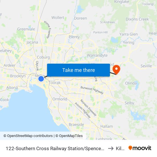 122-Southern Cross Railway Station/Spencer St (Melbourne City) to Kilsyth map
