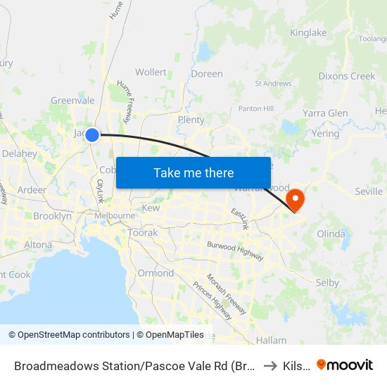 Broadmeadows Station/Pascoe Vale Rd (Broadmeadows) to Kilsyth map