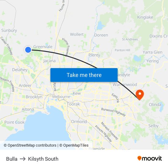 Bulla to Kilsyth South map