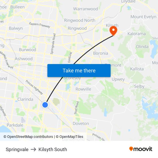 Springvale to Kilsyth South map