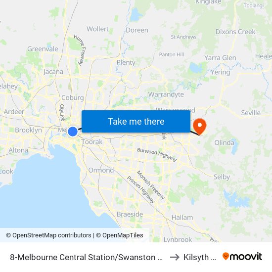 8-Melbourne Central Station/Swanston St (Melbourne City) to Kilsyth South map