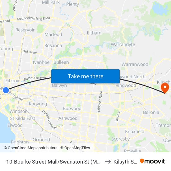 10-Bourke Street Mall/Swanston St (Melbourne City) to Kilsyth South map