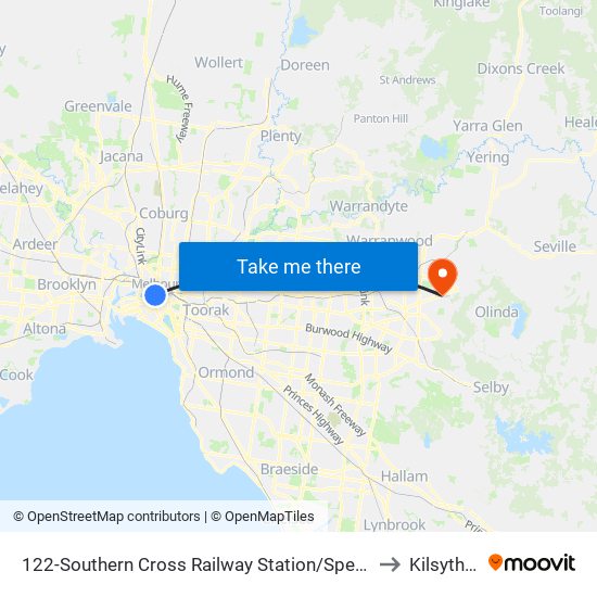 122-Southern Cross Railway Station/Spencer St (Melbourne City) to Kilsyth South map