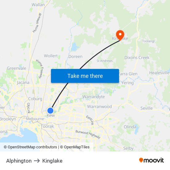 Alphington to Kinglake map