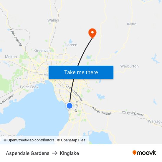 Aspendale Gardens to Kinglake map