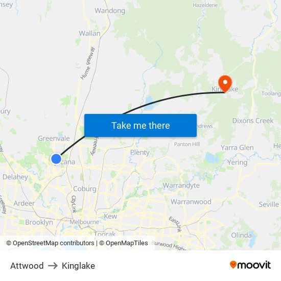 Attwood to Kinglake map