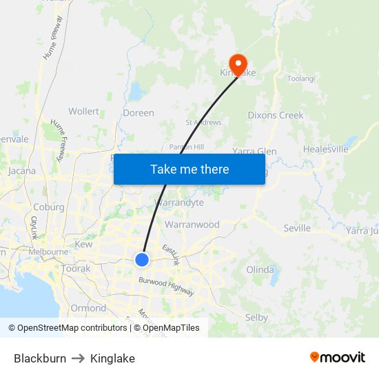 Blackburn to Kinglake map