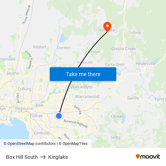 Box Hill South to Kinglake map