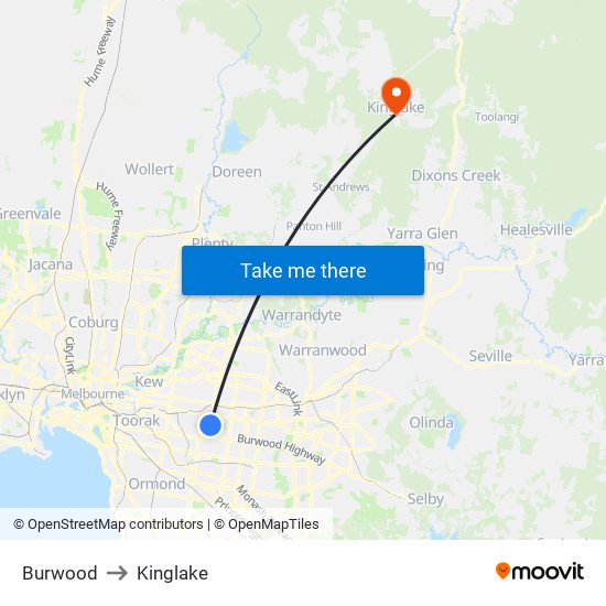 Burwood to Kinglake map