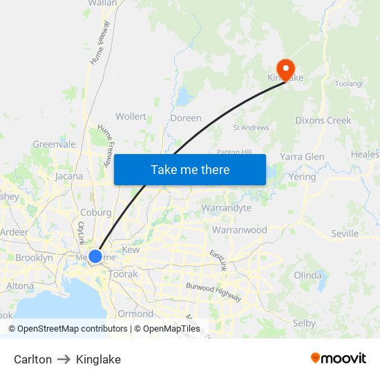 Carlton to Kinglake map