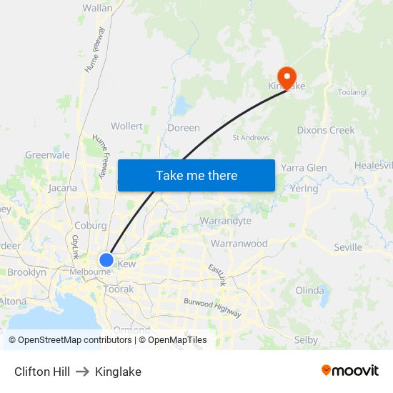 Clifton Hill to Kinglake map