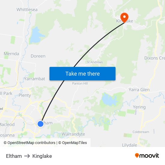 Eltham to Kinglake map