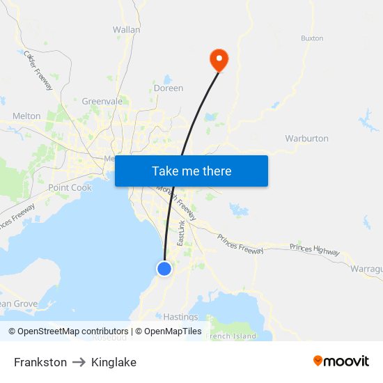 Frankston to Kinglake map