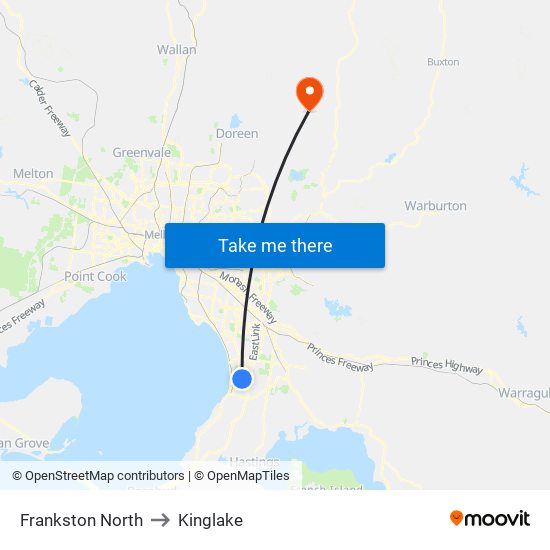 Frankston North to Kinglake map