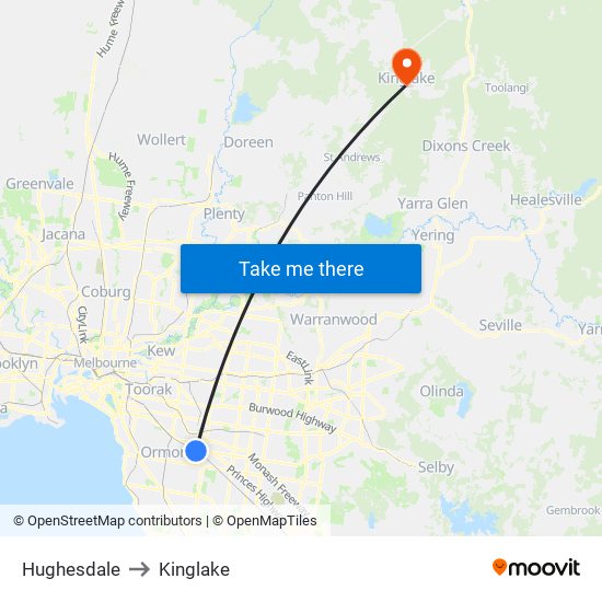 Hughesdale to Kinglake map