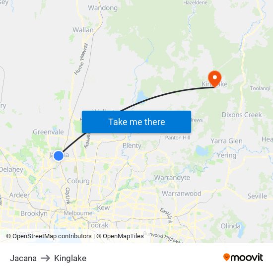 Jacana to Kinglake map