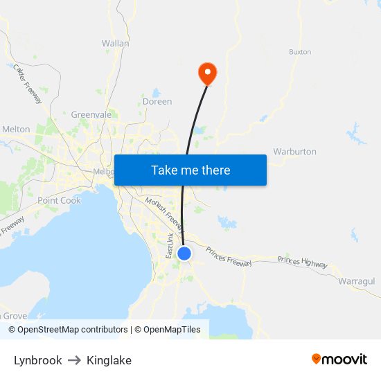 Lynbrook to Kinglake map