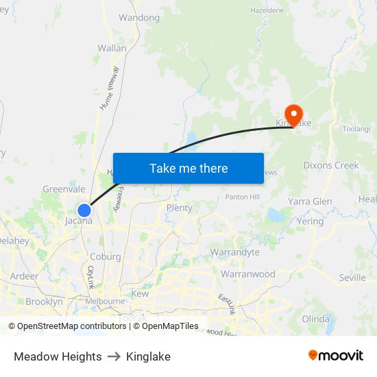 Meadow Heights to Kinglake map