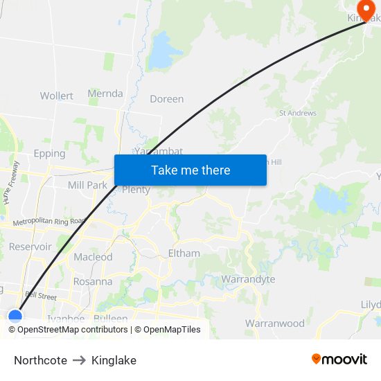 Northcote to Kinglake map