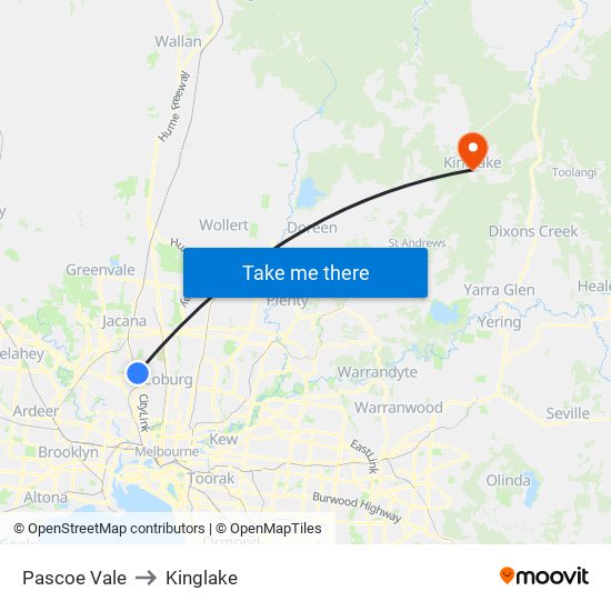 Pascoe Vale to Kinglake map