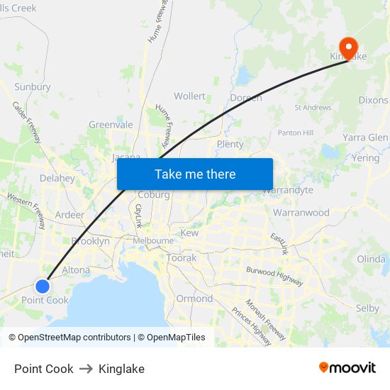 Point Cook to Kinglake map