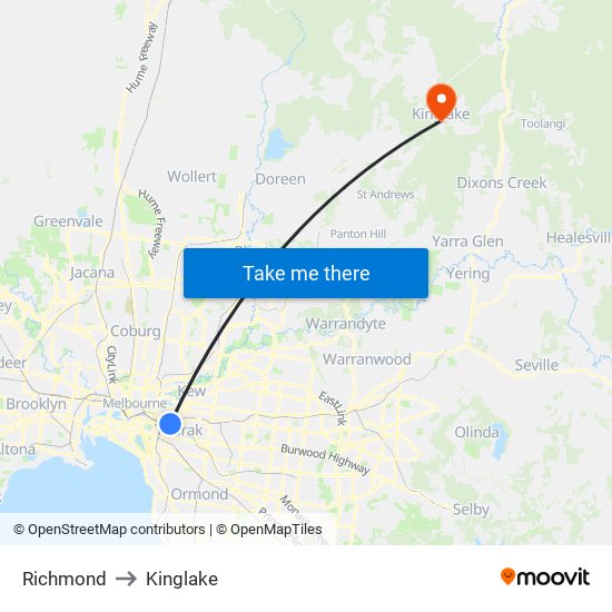 Richmond to Kinglake map