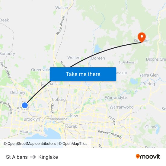 St Albans to Kinglake map