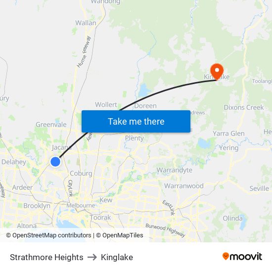 Strathmore Heights to Kinglake map