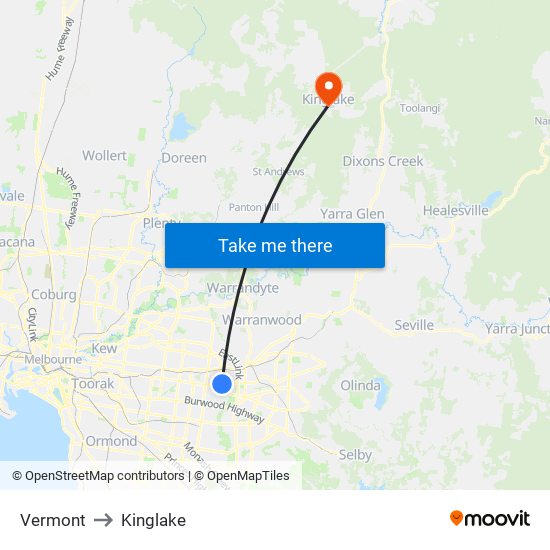 Vermont to Kinglake map