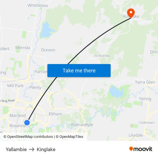 Yallambie to Kinglake map