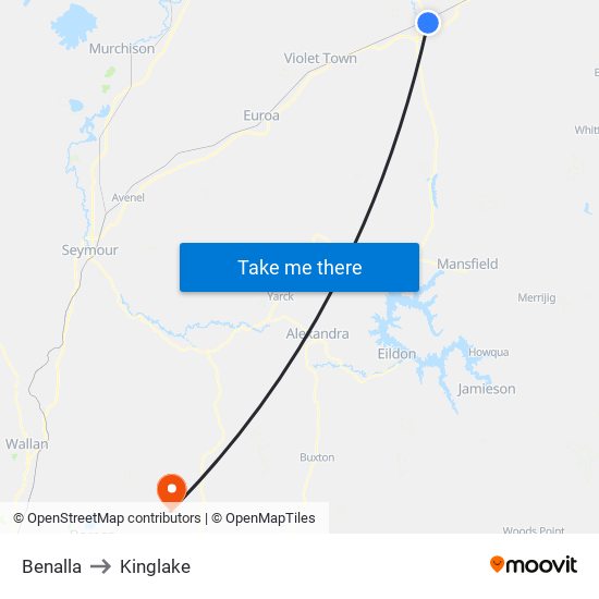 Benalla to Kinglake map