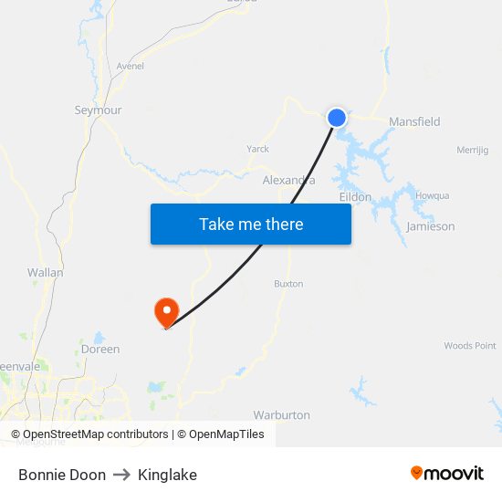 Bonnie Doon to Kinglake map