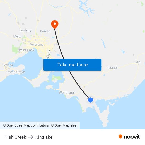 Fish Creek to Kinglake map