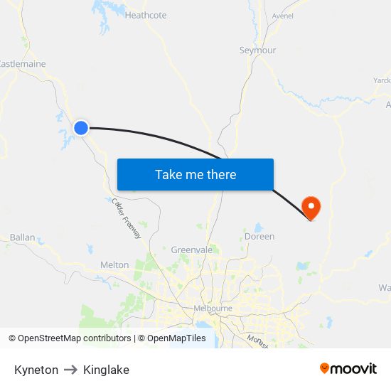 Kyneton to Kinglake map