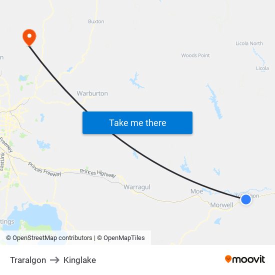 Traralgon to Kinglake map