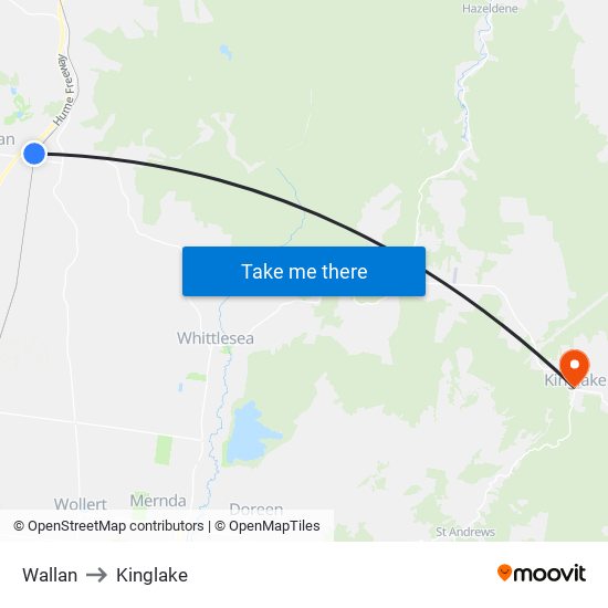 Wallan to Kinglake map