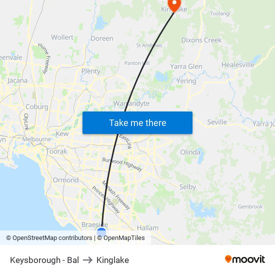 Keysborough - Bal to Kinglake map