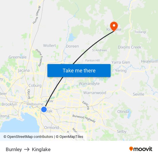 Burnley to Kinglake map