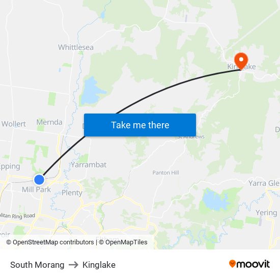 South Morang to Kinglake map