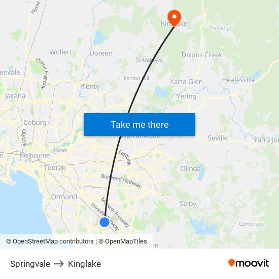 Springvale to Kinglake map