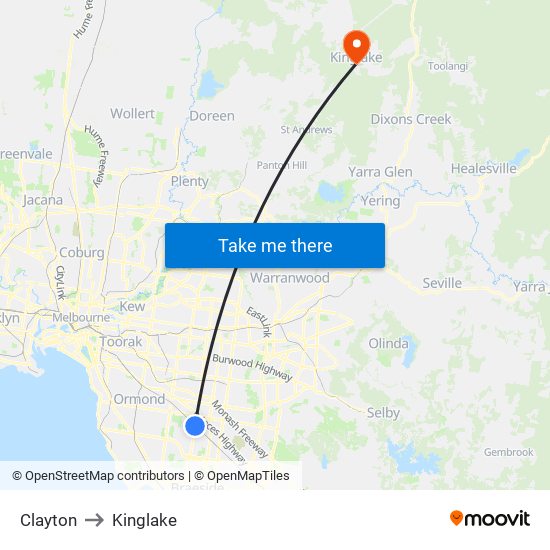 Clayton to Kinglake map