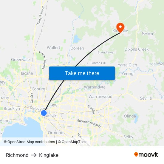 Richmond to Kinglake map