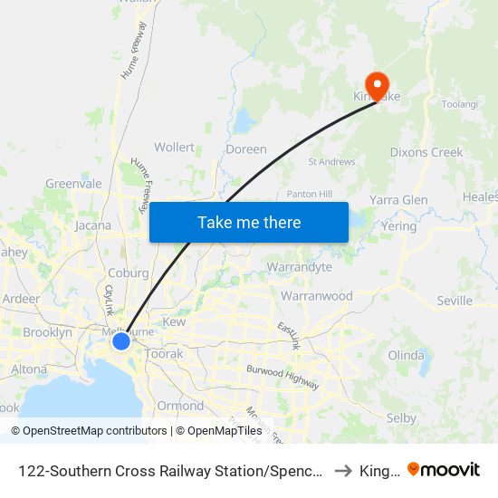 122-Southern Cross Railway Station/Spencer St (Melbourne City) to Kinglake map