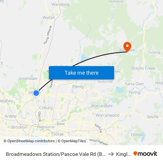 Broadmeadows Station/Pascoe Vale Rd (Broadmeadows) to Kinglake map