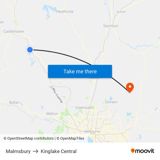 Malmsbury to Kinglake Central map