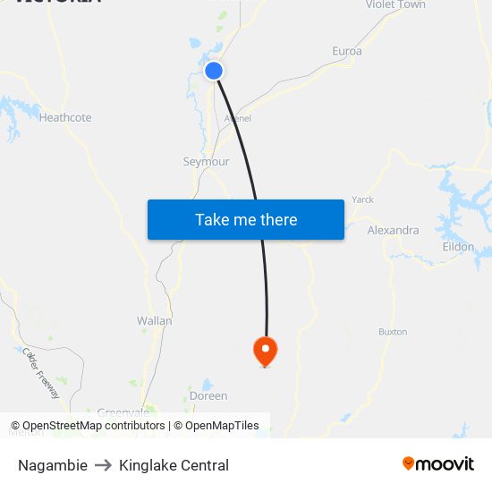 Nagambie to Kinglake Central map