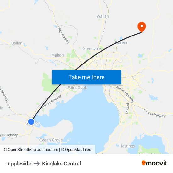 Rippleside to Kinglake Central map