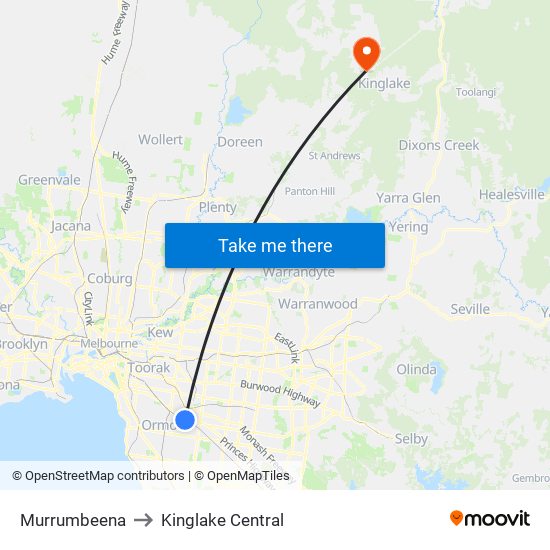 Murrumbeena to Kinglake Central map