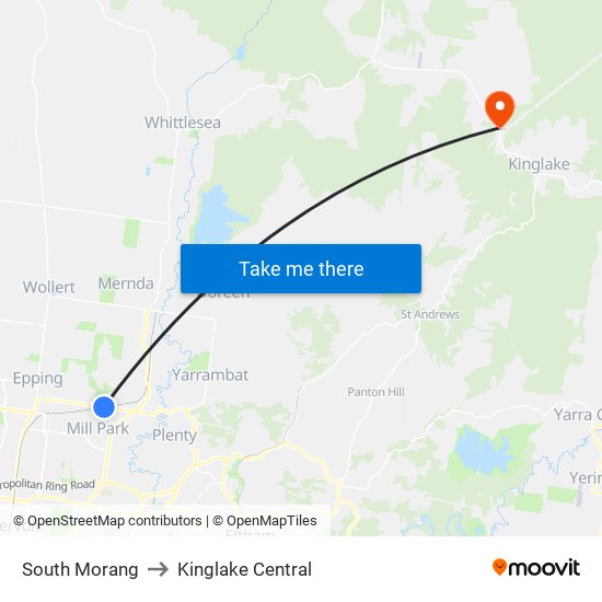 South Morang to Kinglake Central map