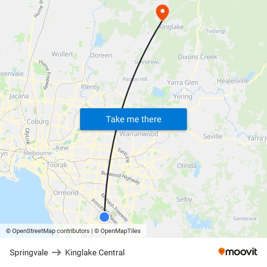 Springvale to Kinglake Central map